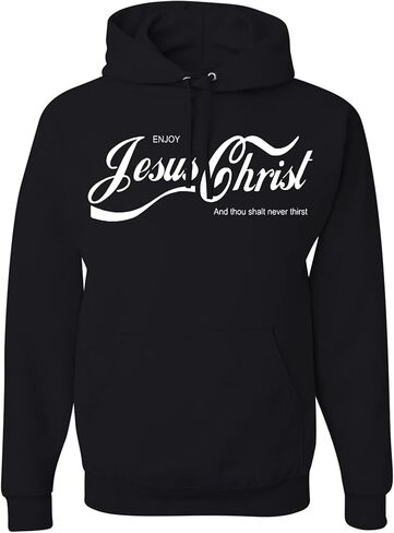 wild custom apparel Enjoy Jesus Christ and Thou Shalt Never Thirst Coke Parody Inspirational Christian Mens Hoodies in Saudi Arabia