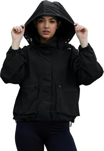 PESION Womens Waterproof Plaid Rain Jacket, Lightweight Windproof Outdoor Trench Coat Windbreaker with Removable Hood in Saudi Arabia