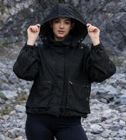 PESION Womens Waterproof Plaid Rain Jacket, Lightweight Windproof Outdoor Trench Coat Windbreaker with Removable Hood in Saudi Arabia