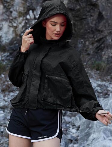 PESION Womens Waterproof Plaid Rain Jacket, Lightweight Windproof Outdoor Trench Coat Windbreaker with Removable Hood in Saudi Arabia