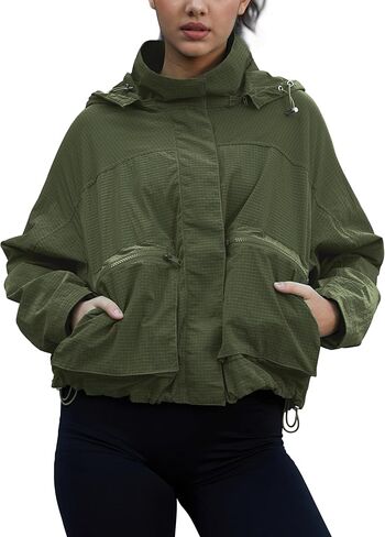 PESION Womens Waterproof Plaid Rain Jacket, Lightweight Windproof Outdoor Trench Coat Windbreaker with Removable Hood in Saudi Arabia
