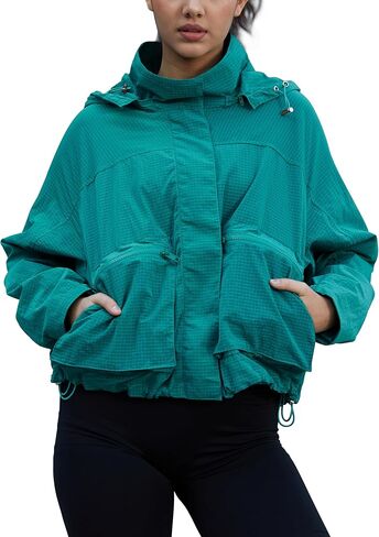 PESION Womens Waterproof Plaid Rain Jacket, Lightweight Windproof Outdoor Trench Coat Windbreaker with Removable Hood in Saudi Arabia