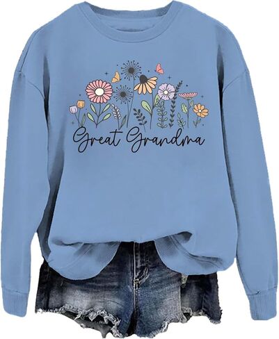 Great Grandma Sweatshirt Great Grandma Shirt Flowers Graphic Crewneck Long Sleeves For Women Men in Saudi Arabia