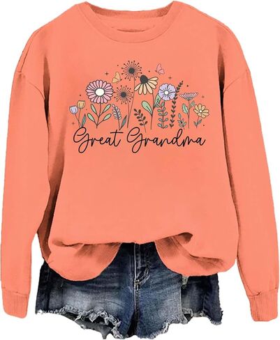 Great Grandma Sweatshirt Great Grandma Shirt Flowers Graphic Crewneck Long Sleeves For Women Men in Saudi Arabia