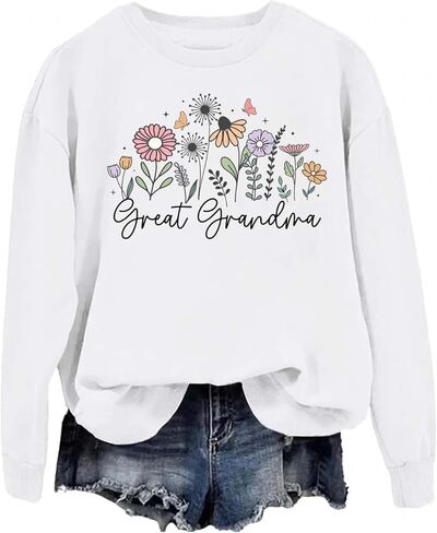 Great Grandma Sweatshirt Great Grandma Shirt Flowers Graphic Crewneck Long Sleeves For Women Men in Saudi Arabia