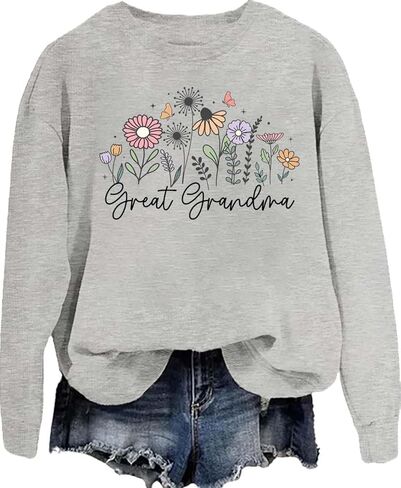Great Grandma Sweatshirt Great Grandma Shirt Flowers Graphic Crewneck Long Sleeves For Women Men in Saudi Arabia