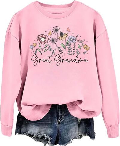 Great Grandma Sweatshirt Great Grandma Shirt Flowers Graphic Crewneck Long Sleeves For Women Men in Saudi Arabia