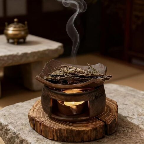 موقد سيراميك للعلاج بالروائح العطرية، موقد للعلاج العطري، طقم مبخرة زن مصنوع يدويًا، حامل شموع ضوء الشاي، سخان إبريق الشاي للاسترخاء في المنزل والمكتب in Saudi Arabia