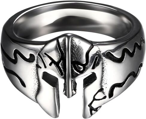 حلقة قناع Aroncent Gothic Doom: سوار Punk Armor Knight Signet من الفولاذ المقاوم للصدأ باللون الأسود للرجال - حلقة درع محارب معدنية ثقيلة in Saudi Arabia