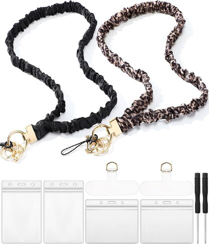 2 Set Leopard Teacher Lanyard Scrunchie for ID Badges, Stretchy Scrunchie Lanyard with ID Badge Holder, Cute Cheetah Print Badge Necklace for Women Office Teacher Gift in Saudi Arabia
