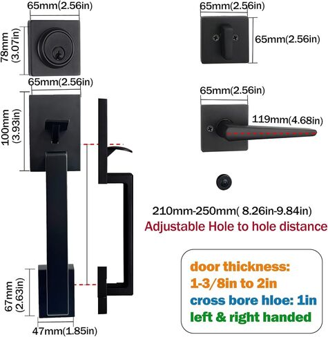 مجموعة قفل باب أمامي مزدوج باللون الأسود غير اللامع مع ديدبولت ومقبض ومجموعة مقابض الباب الأمامي هاليفاكس، ومفاتيح مختلفة in Saudi Arabia