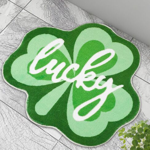 FEBSNOW St. Patrick Shamrock Bathroom Rug, Lucky Shamrocks Tufted Decorative Doormat Washable Kitchen Rugs, Ideal Comfort Nonslip Doormats Rug Shower Bedroom Decor Gift in Saudi Arabia