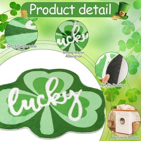 FEBSNOW St. Patrick Shamrock Bathroom Rug, Lucky Shamrocks Tufted Decorative Doormat Washable Kitchen Rugs, Ideal Comfort Nonslip Doormats Rug Shower Bedroom Decor Gift in Saudi Arabia