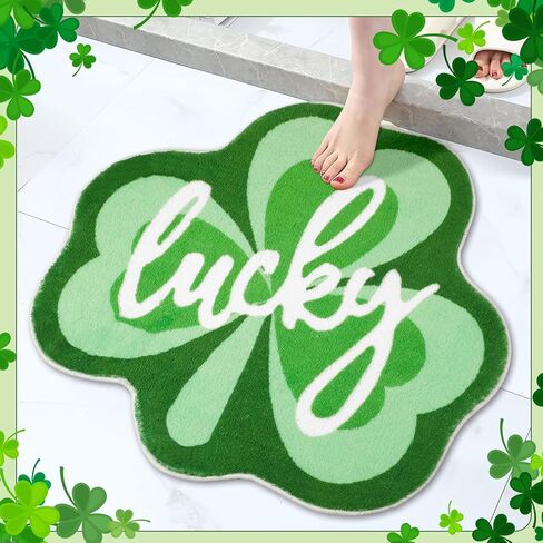 FEBSNOW St. Patrick Shamrock Bathroom Rug, Lucky Shamrocks Tufted Decorative Doormat Washable Kitchen Rugs, Ideal Comfort Nonslip Doormats Rug Shower Bedroom Decor Gift in Saudi Arabia