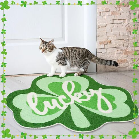 FEBSNOW St. Patrick Shamrock Bathroom Rug, Lucky Shamrocks Tufted Decorative Doormat Washable Kitchen Rugs, Ideal Comfort Nonslip Doormats Rug Shower Bedroom Decor Gift in Saudi Arabia