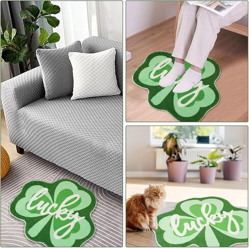 FEBSNOW St. Patrick Shamrock Bathroom Rug, Lucky Shamrocks Tufted Decorative Doormat Washable Kitchen Rugs, Ideal Comfort Nonslip Doormats Rug Shower Bedroom Decor Gift in Saudi Arabia