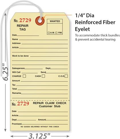 SmartSign Pack of 500 Sequentially Numbered Repair Tags with Attached String | 3.125" x 6.25" Manila Cardstock in Kuwait
