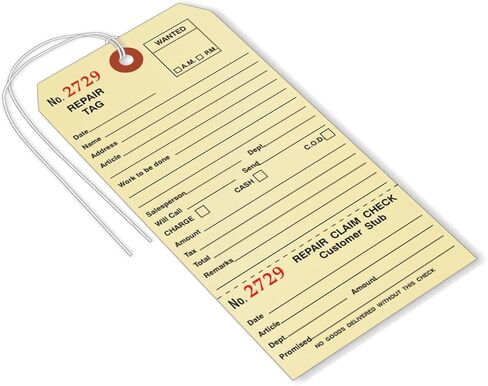 SmartSign Pack of 500 Sequentially Numbered Repair Tags with Attached String | 3.125" x 6.25" Manila Cardstock in Kuwait
