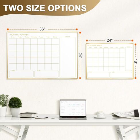 Dry Erase Calendar Whiteboard for Wall, 24'' x 18'' Monthly White Board Planner with Gold Frame, Magetic Hanging Wipe Board for Home Office School Dorm in Kuwait