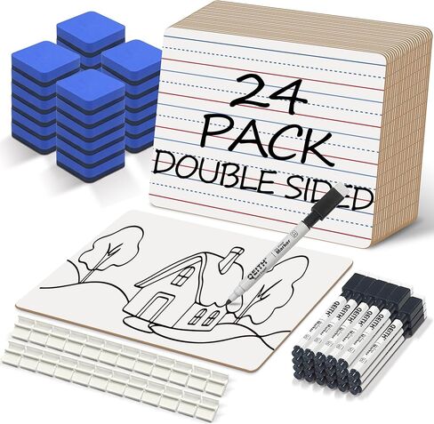 Dry Erase Boards, 24 Pack 9 x 12 Inch Mini Portable Practice White Boards with 24 Markers, 24 Erasers, Double Sided Personal Small Whiteboards with Lines for Kids, Students, Teachers Classroom School in Saudi Arabia