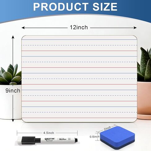 Dry Erase Boards, 24 Pack 9 x 12 Inch Mini Portable Practice White Boards with 24 Markers, 24 Erasers, Double Sided Personal Small Whiteboards with Lines for Kids, Students, Teachers Classroom School in Saudi Arabia
