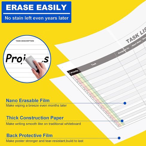 مخطط قائمة مهام المسح الجاف الكبير، مخطط جداري للمهام قابل للمسح مقاس 24 × 36 بوصة، ملصق لتعقب تعيينات الموظفين على لوحة بيضاء للمهام خفيفة الوزن للمكتب in Kuwait