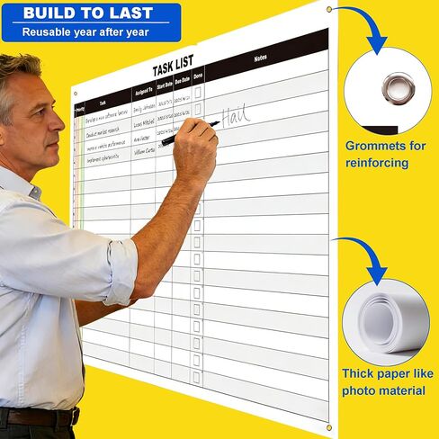 مخطط قائمة مهام المسح الجاف الكبير، مخطط جداري للمهام قابل للمسح مقاس 24 × 36 بوصة، ملصق لتعقب تعيينات الموظفين على لوحة بيضاء للمهام خفيفة الوزن للمكتب in Kuwait