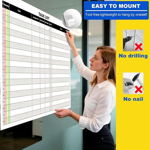 مخطط قائمة مهام المسح الجاف الكبير، مخطط جداري للمهام قابل للمسح مقاس 24 × 36 بوصة، ملصق لتعقب تعيينات الموظفين على لوحة بيضاء للمهام خفيفة الوزن للمكتب in Kuwait