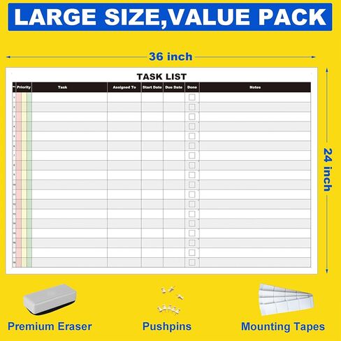 مخطط قائمة مهام المسح الجاف الكبير، مخطط جداري للمهام قابل للمسح مقاس 24 × 36 بوصة، ملصق لتعقب تعيينات الموظفين على لوحة بيضاء للمهام خفيفة الوزن للمكتب in Kuwait