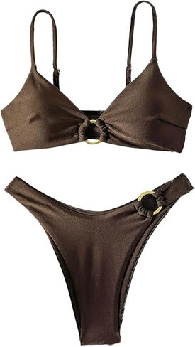 GORGLITTER Women's 2 Piece Bathing Suits Summer Beach High Waisted Metal Bikini Sets Tummy Control Swimsuit Swimwear in Saudi Arabia