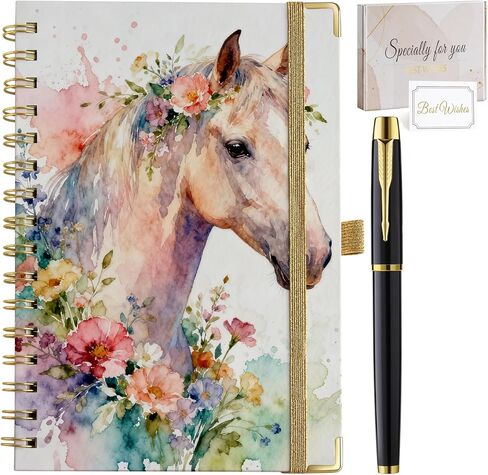 هدايا الحصان للنساء والفتيات مقاس A5 دفتر ملاحظات حلزوني 200 صفحة مقاس A5 مبطن بقلم لمحبي الخيول in Kuwait