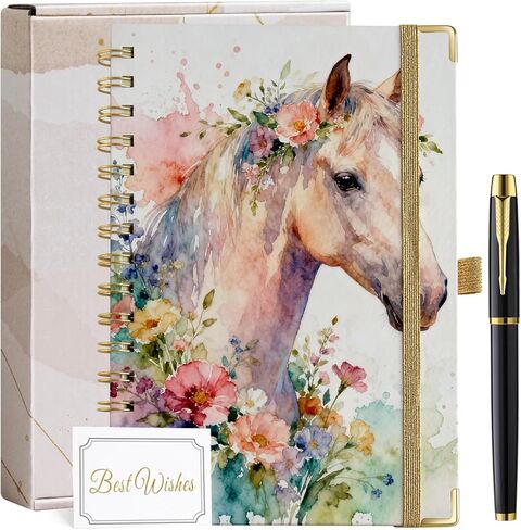 هدايا الحصان للنساء والفتيات مقاس A5 دفتر ملاحظات حلزوني 200 صفحة مقاس A5 مبطن بقلم لمحبي الخيول in Kuwait