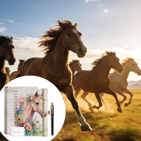 هدايا الحصان للنساء والفتيات مقاس A5 دفتر ملاحظات حلزوني 200 صفحة مقاس A5 مبطن بقلم لمحبي الخيول in Kuwait