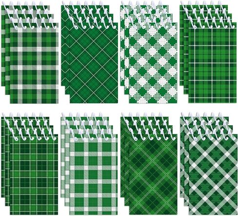 24Pcs St. Patrick's Day Mini Spiral Notebooks Green Plaid Mini Small Notepads DIY Crafts for St. Patrick's Theme Party School Office Rewards Favors Supplies in Saudi Arabia
