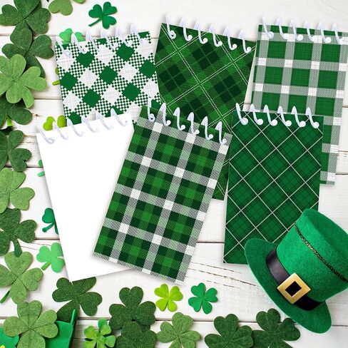 24Pcs St. Patrick's Day Mini Spiral Notebooks Green Plaid Mini Small Notepads DIY Crafts for St. Patrick's Theme Party School Office Rewards Favors Supplies in Saudi Arabia