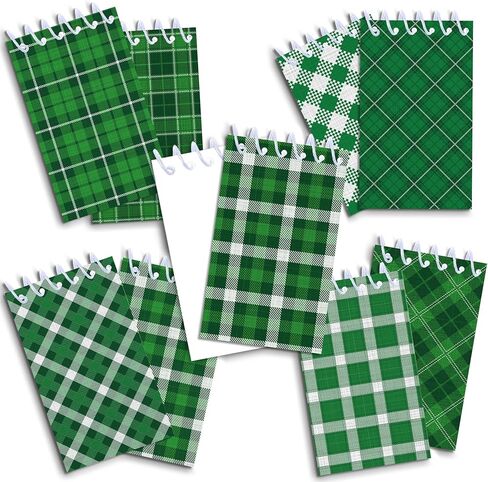 24Pcs St. Patrick's Day Mini Spiral Notebooks Green Plaid Mini Small Notepads DIY Crafts for St. Patrick's Theme Party School Office Rewards Favors Supplies in Saudi Arabia