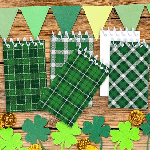 24Pcs St. Patrick's Day Mini Spiral Notebooks Green Plaid Mini Small Notepads DIY Crafts for St. Patrick's Theme Party School Office Rewards Favors Supplies in Saudi Arabia