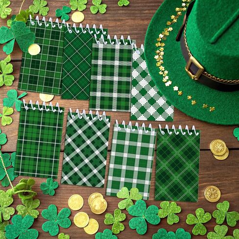 24Pcs St. Patrick's Day Mini Spiral Notebooks Green Plaid Mini Small Notepads DIY Crafts for St. Patrick's Theme Party School Office Rewards Favors Supplies in Saudi Arabia