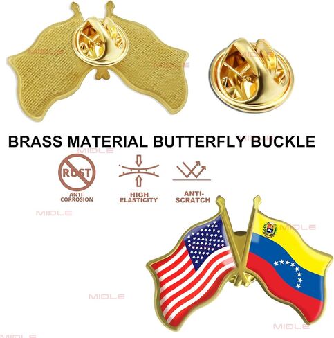 6/12/50/100Pcs American Venezuela Flag Pins Bulk Friendship Souvenir 1.5"- Metal America USA Venezuela Lapel Pin Brooch Badge for Men Women Clothes Bags Hats in Saudi Arabia