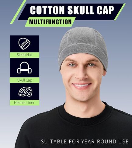 2 Pieces Cotton Skull Caps for Men Women Helmet Liner Breathable Sleep Hat Chemo Headwear Running Cap in Saudi Arabia
