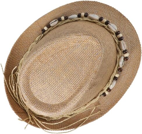 UV Protection Straw Fedora Hat Breathable Summer Beach Hat Short Brim Trilby Hat with Shell Ornament for Men Women in Kuwait