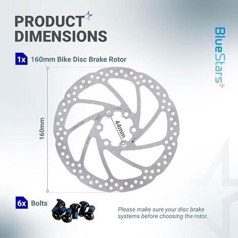 BlueStars 160mm Disc Brake Rotor Stainless Steel Bike Disc Brake Rotor with 6 Bolts - Fit for Road Bike Mountain Bike MTB BMX in Saudi Arabia