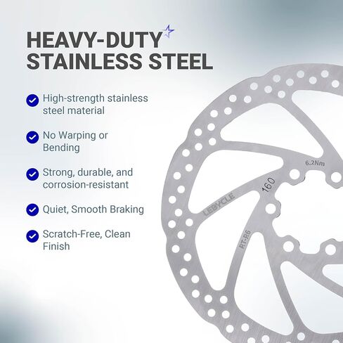 BlueStars 160mm Disc Brake Rotor Stainless Steel Bike Disc Brake Rotor with 6 Bolts - Fit for Road Bike Mountain Bike MTB BMX in Saudi Arabia