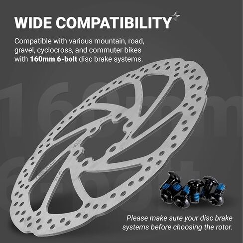 BlueStars 160mm Disc Brake Rotor Stainless Steel Bike Disc Brake Rotor with 6 Bolts - Fit for Road Bike Mountain Bike MTB BMX in Saudi Arabia