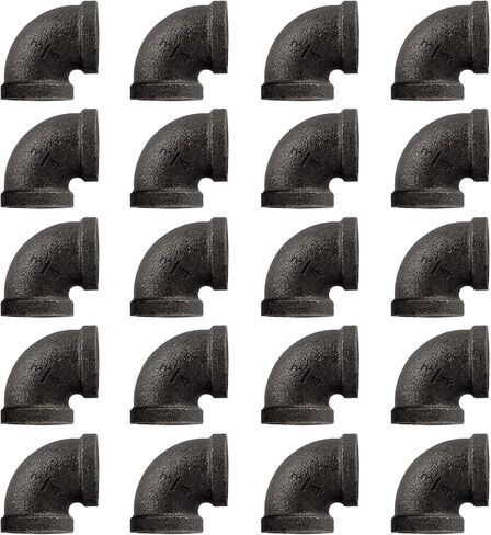 20 Pack 1/2 Inch 90 Degree Black Elbow Threaded Pipe Fittings, Cast Pipe Fittings for DIY Furniture Decorative, Steampunk Industrial Vintage Style. in Saudi Arabia