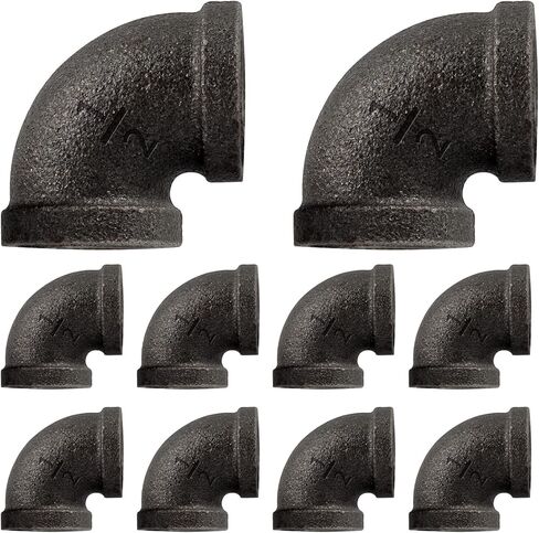 20 Pack 1/2 Inch 90 Degree Black Elbow Threaded Pipe Fittings, Cast Pipe Fittings for DIY Furniture Decorative, Steampunk Industrial Vintage Style. in Saudi Arabia