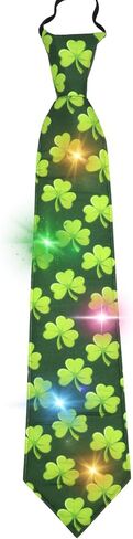 ربطة عنق نيدزو سانت باتريك لايت أب كلوفر، ربطة عنق شامروك خضراء، إكسسوار زي احتفالي، مقاس واحد يناسب الجميع in Kuwait