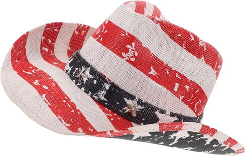USA Flag Cowboy Hat Men Women Patriotic Western Style Panama Straw Hat with Stars for Fourth of July Party and Outdoor Events Size M 56-58cm Multi in Saudi Arabia