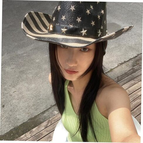 BESPORTBLE Patriotic Cowboy Hat Straw Sunshade Unisex 4th of July Hat for Men and Women Black in Saudi Arabia