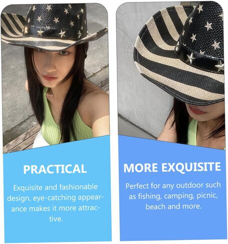 BESPORTBLE Patriotic Cowboy Hat Straw Sunshade Unisex 4th of July Hat for Men and Women Black in Saudi Arabia